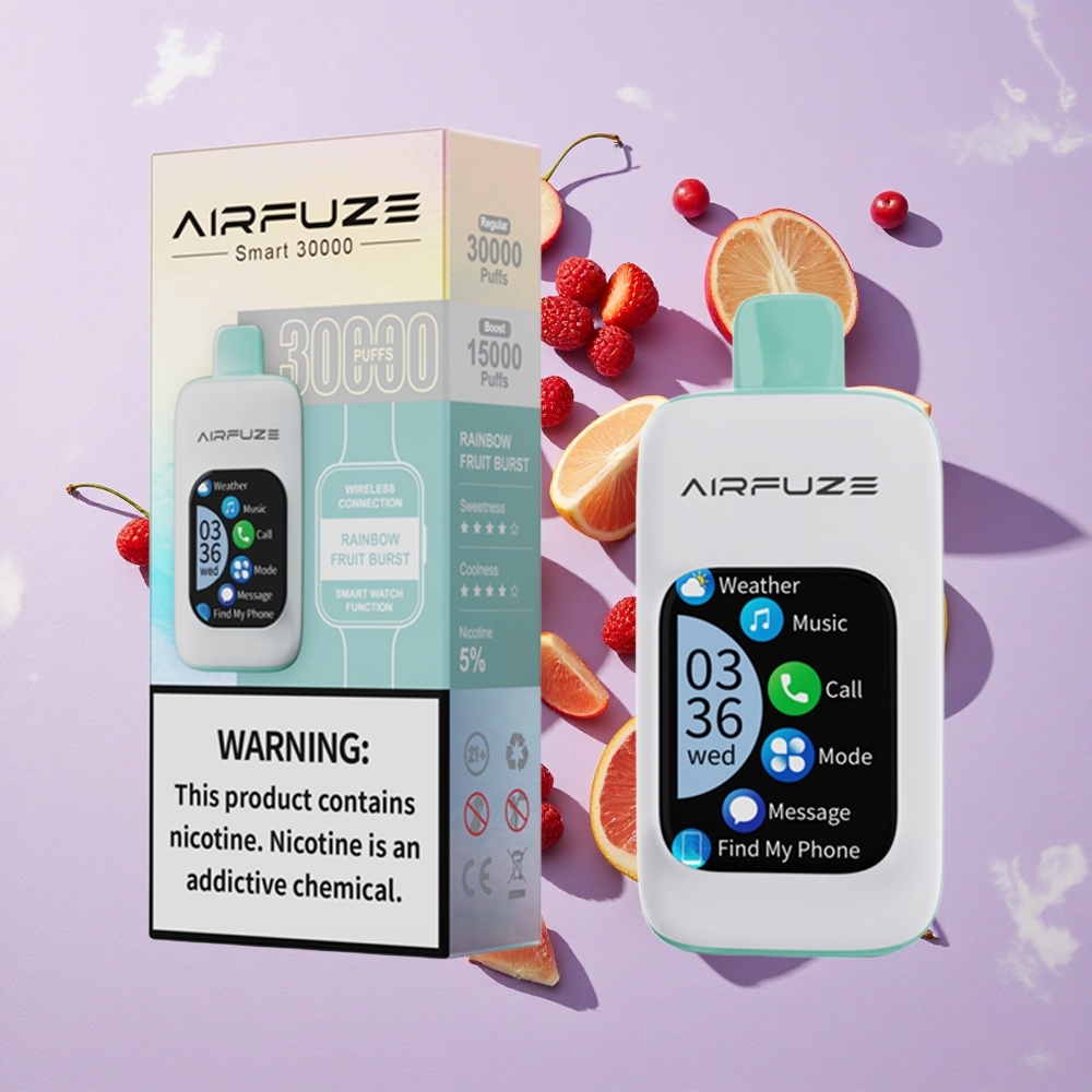 Szivárvány Gyümölcs Robbanás AirFuze Smart 30000 Puffs Disposable Vape, 5%-os nikotinerősség, 900mAh akkumulátor kapacitás