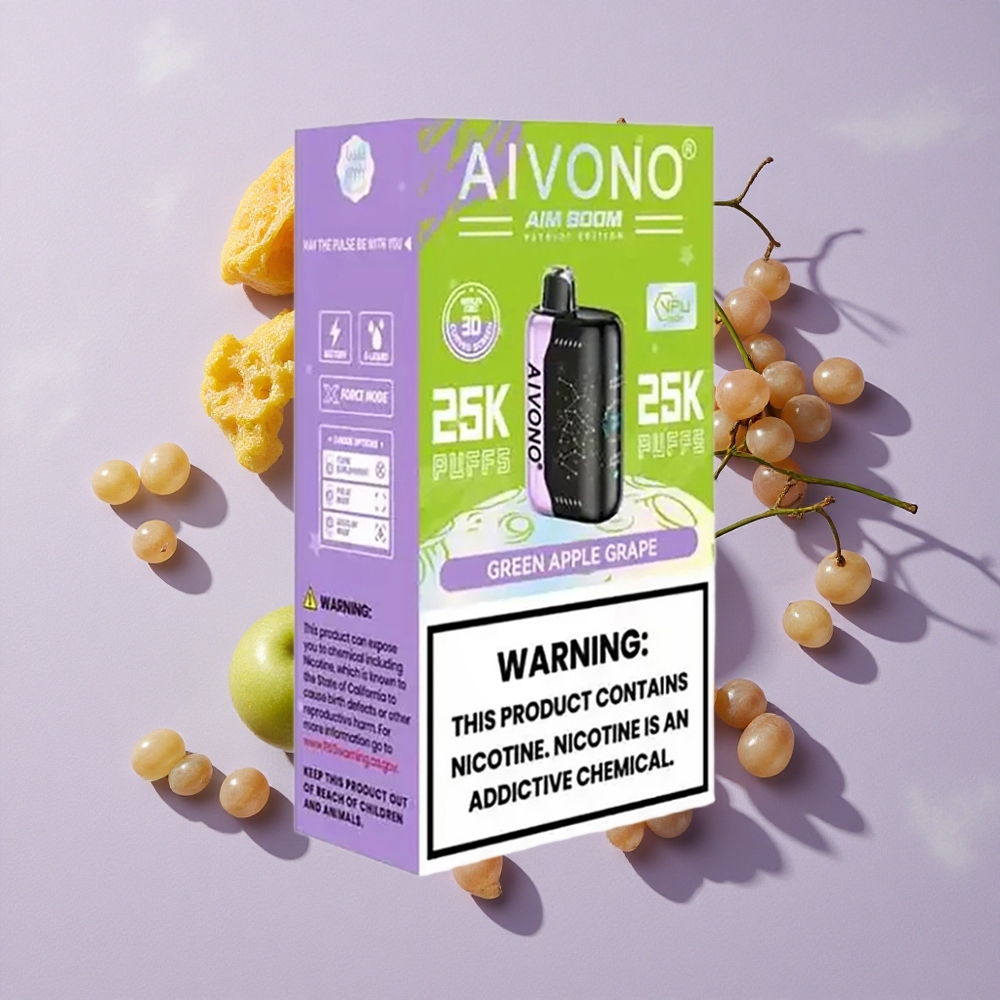 Zöldalma Szőlő Aivono Aim Boom 25000 Puffs eldobható e-cigaretta 28ml E-Liquid Kapacitás 650mAh Akkumulátor