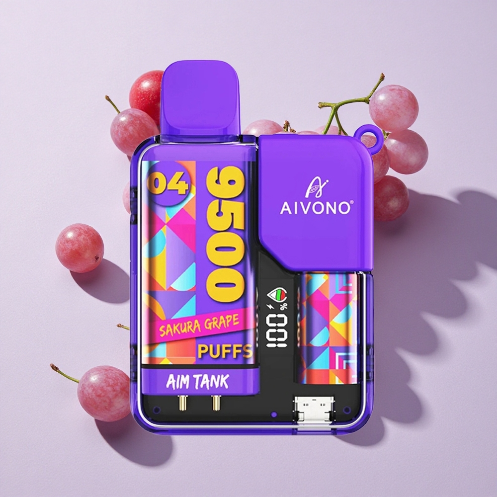 Sakura Szőlő Aivono Aim Tank 9500 Puffs Elszívható E-cigaretta 18ml E-liquid Kapacitás 650mAh Akkumulátor
