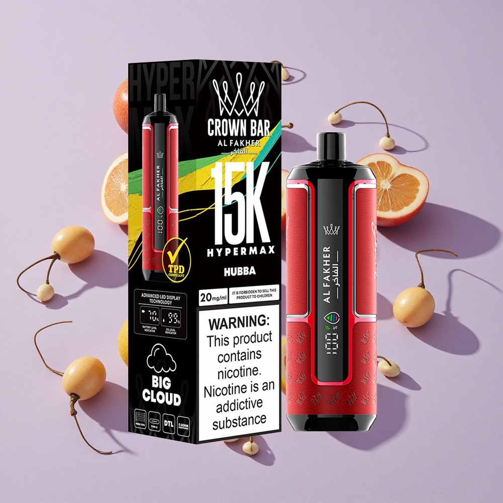 Al Fakher Crown Bar Hypermax Eldobható Vape Készlet 15K Hubba, 22 ml E-liquid kapacitás, 15 000 slukk