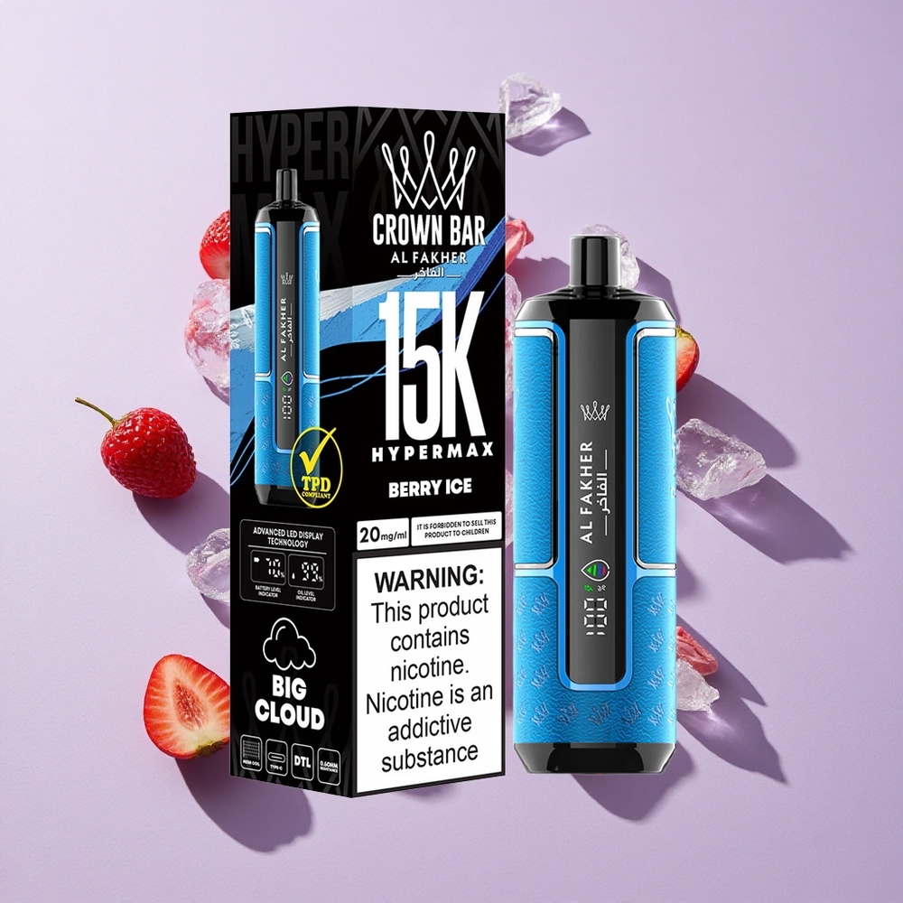 Bogyó Jég Al Fakher Crown Bar 15K Hypermax Eldobható Vape Kit – 22ml E-likvid Kapacitás, 15 000 Puffs