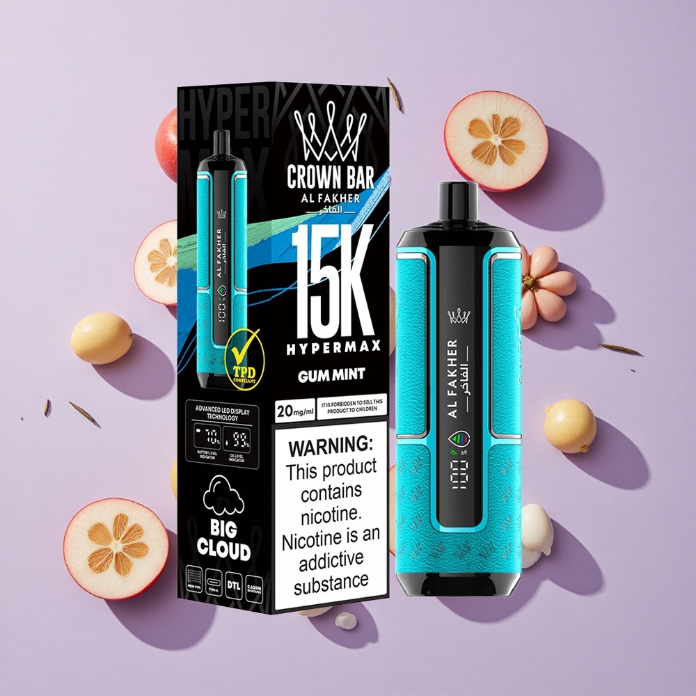 Buborékos Menta Al Fakher Crown Bar 15K Hypermax Eldobható Vape Kit – 22ml E-Liquid Kapacitás, 15 000 Puffs