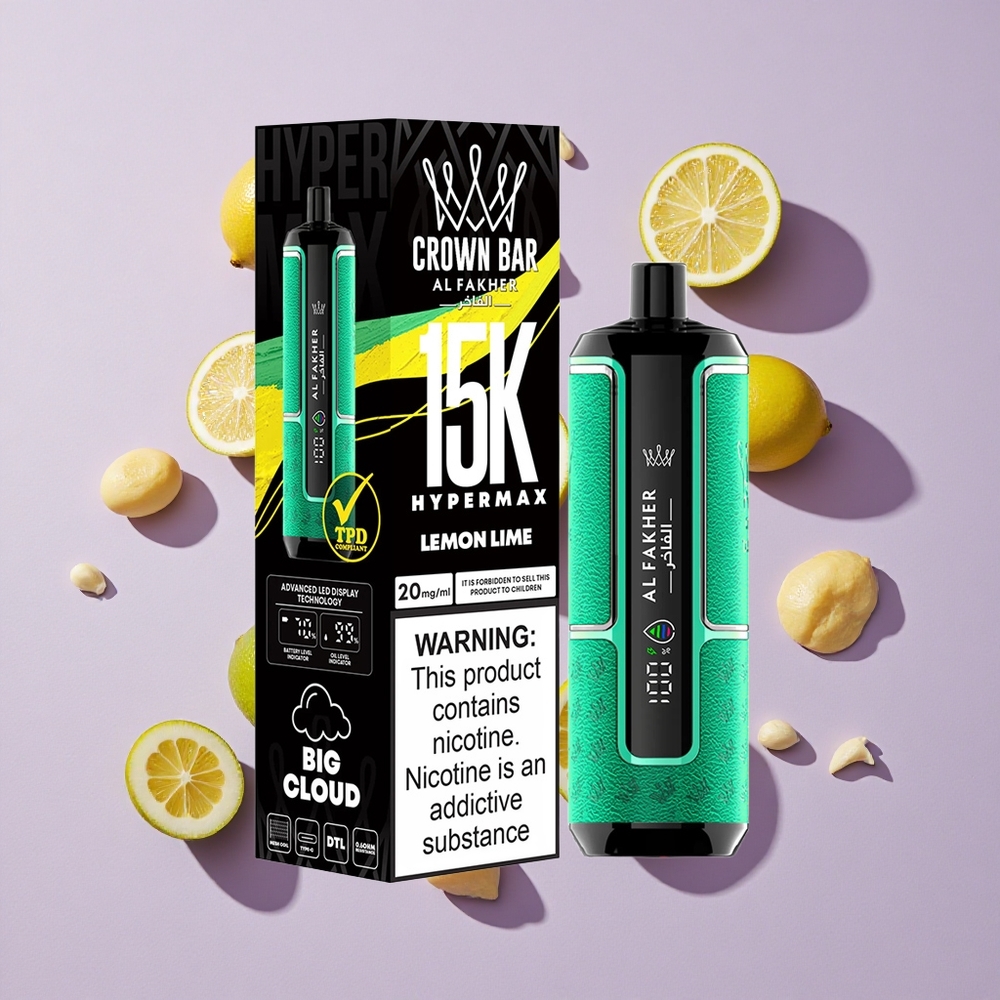 Citrom-Lime Al Fakher Crown Bar 15K Hypermax Eldobható E-cigaretta Készlet 22ml E-liquiddel, 15 000 Puffstel