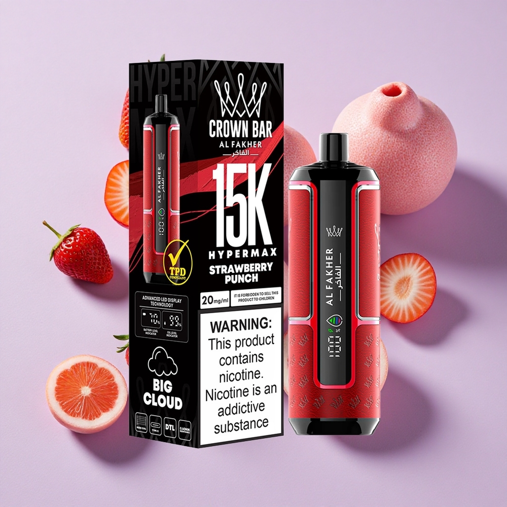 Eper Punch Al Fakher Crown Bar 15K Hypermax Eldobható Vape Készlet – 22ml E-Liquid Tartalom, 15 000 Puffs Kapacitás