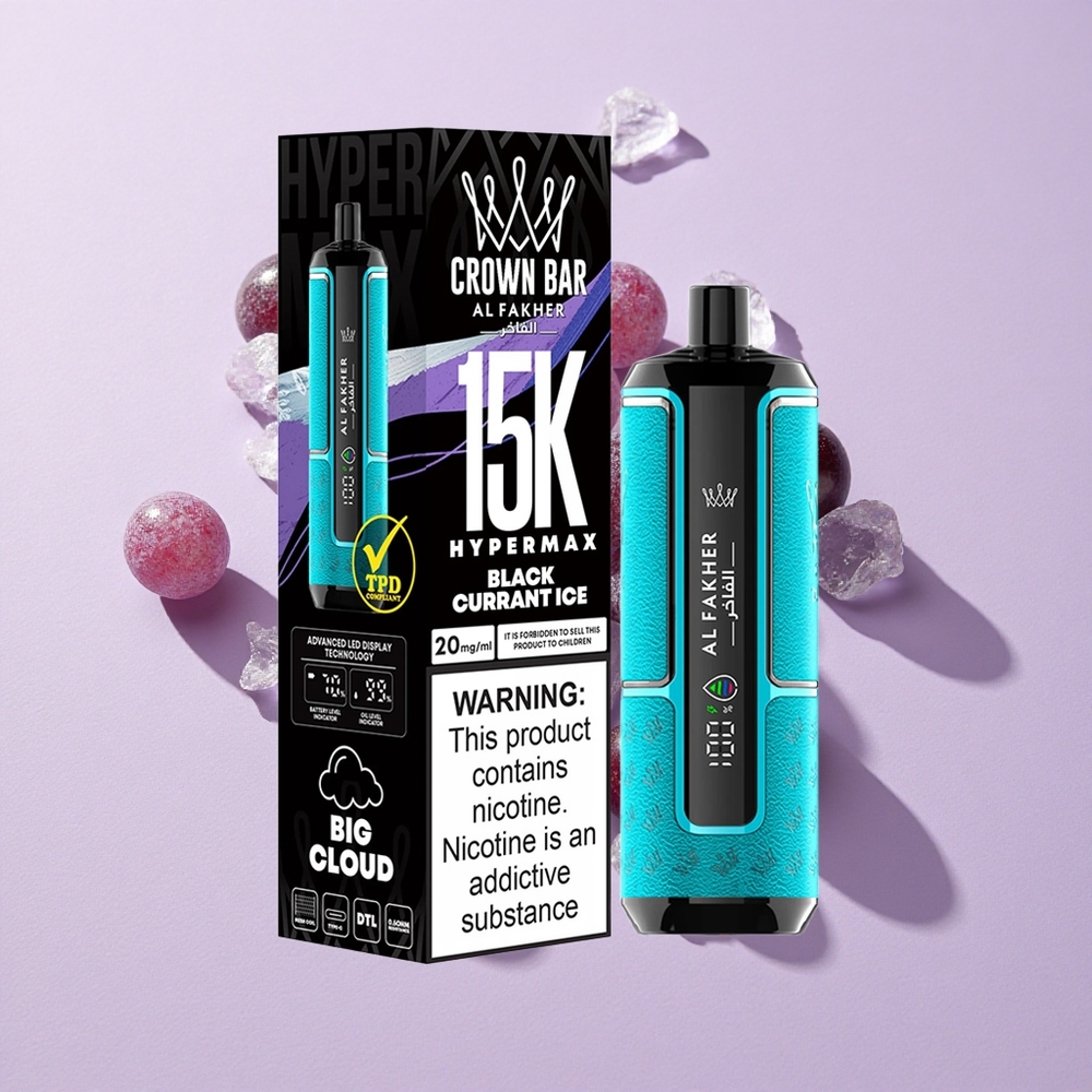 Feketeribes Jég Al Fakher Crown Bar 15K Hypermax Eldobható Vape Kit – 22ml E-liquid Kapacitás, 15 000 Puffs