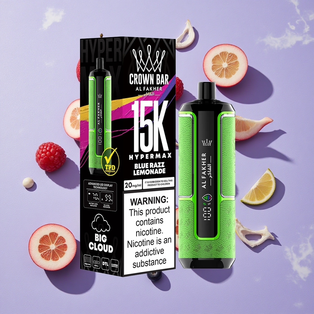 Kék Málna Limonádé Al Fakher Crown Bar 15K Hypermax Eldobható Vape Kit – 22ml E-Liquid Kapacitás, 15 000 Puffs