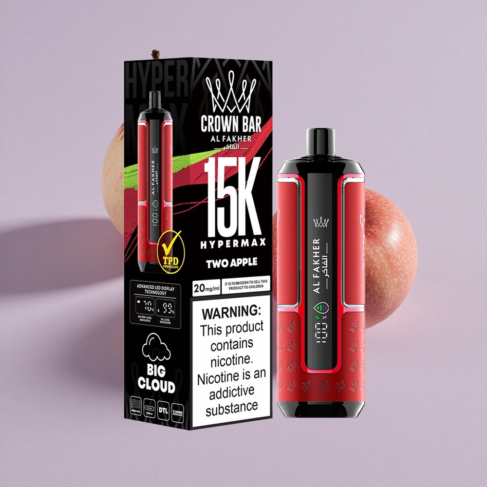 Két Alma Al Fakher Crown Bar 15 000 Puffs Hypermax Eldobható Vape Kit, 22ml E-Liquid Kapacitás, 600mAh Akku