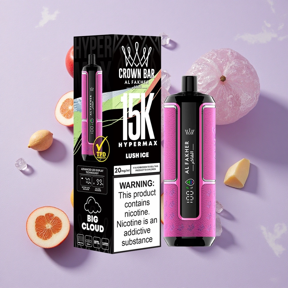 Luch Jég Al Fakher Crown Bar 15K Hypermax Eldobható E-cigaretta Készlet – 22ml E-likvidum, 15 000 Puffs