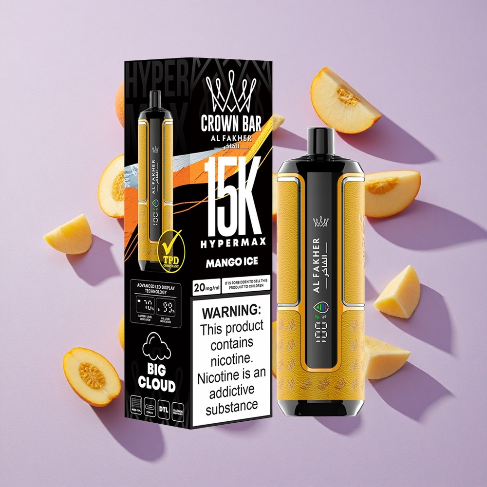 Mangó Jég Al Fakher Crown Bar 15 000 Puffs Hypermax Eldobható Vape Készlet, 22 ml E-liquid kapacitás, Típus-C port töltés
