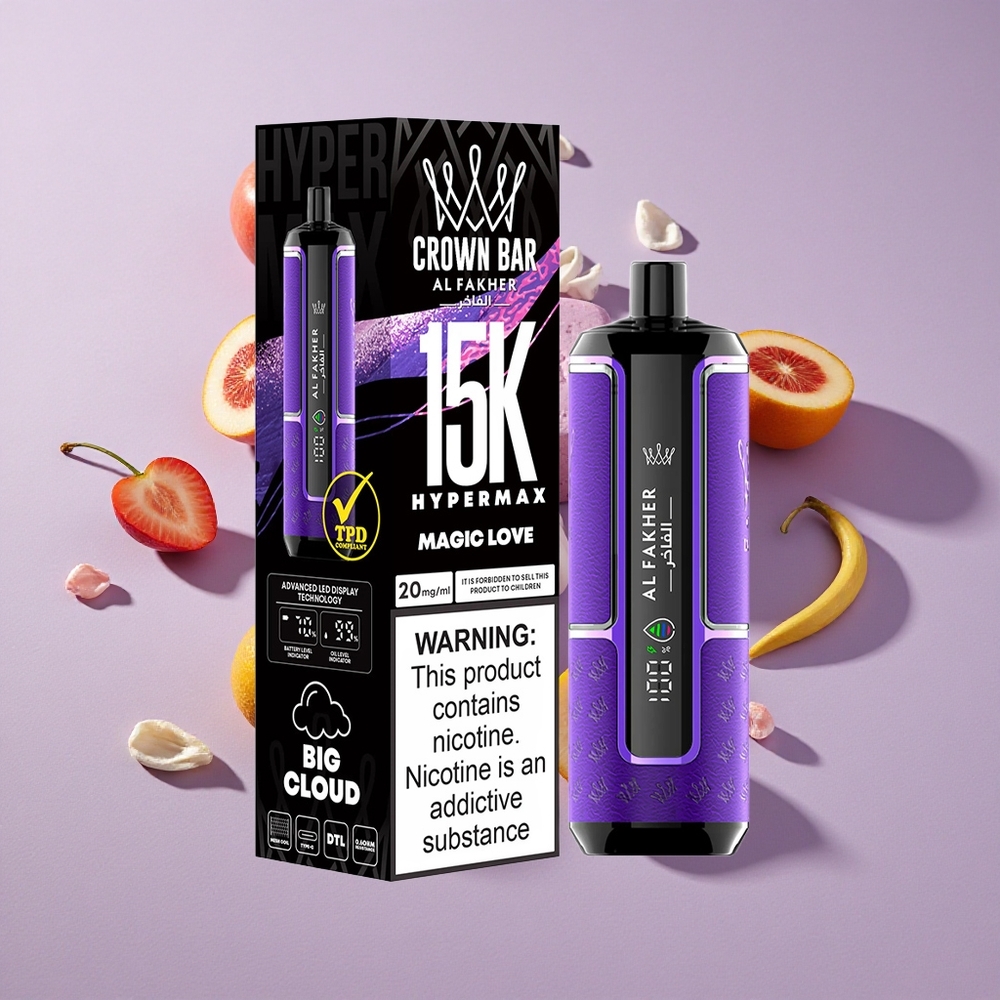 Varázslatos Szerelem Al Fakher Crown Bar 15K Hypermax Eldobható Vape Készlet, 22ml E-Liquid Tartalom, 15 000 Puffs