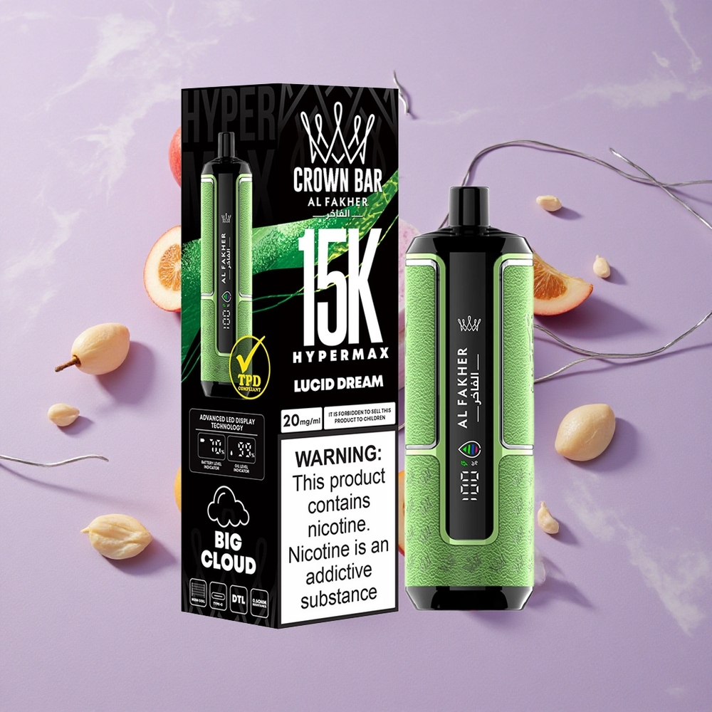 Álomlátó Al Fakher Crown Bar 15K Hypermax Eldobható E-cigaretta Készlet – 22ml E-likvid és 15 000 Puffs