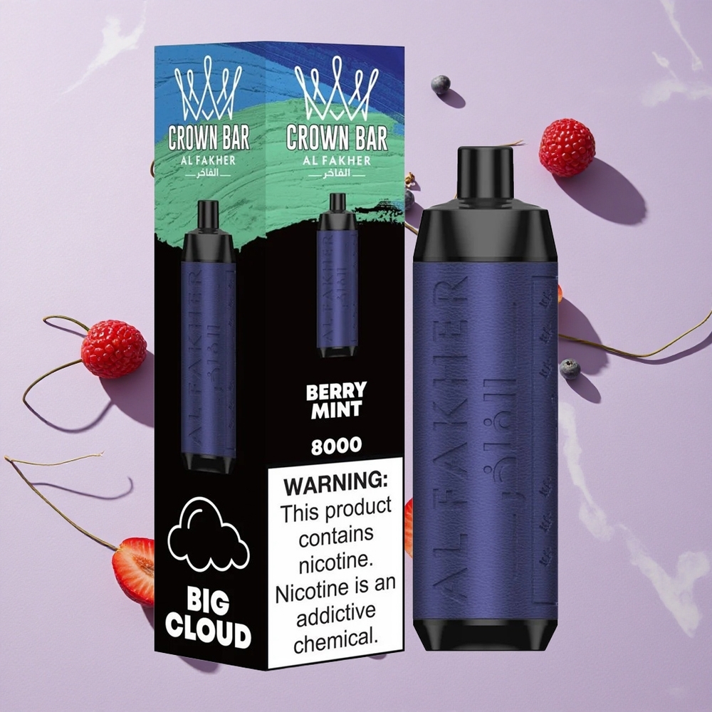 Bogyós Menta Al Fakher Crown Bar 8000 Crystal Eldobható E-cigaretta 8000 Puffs 18ml e-Liquid Kapacitás és 600mah Akkumulátor
