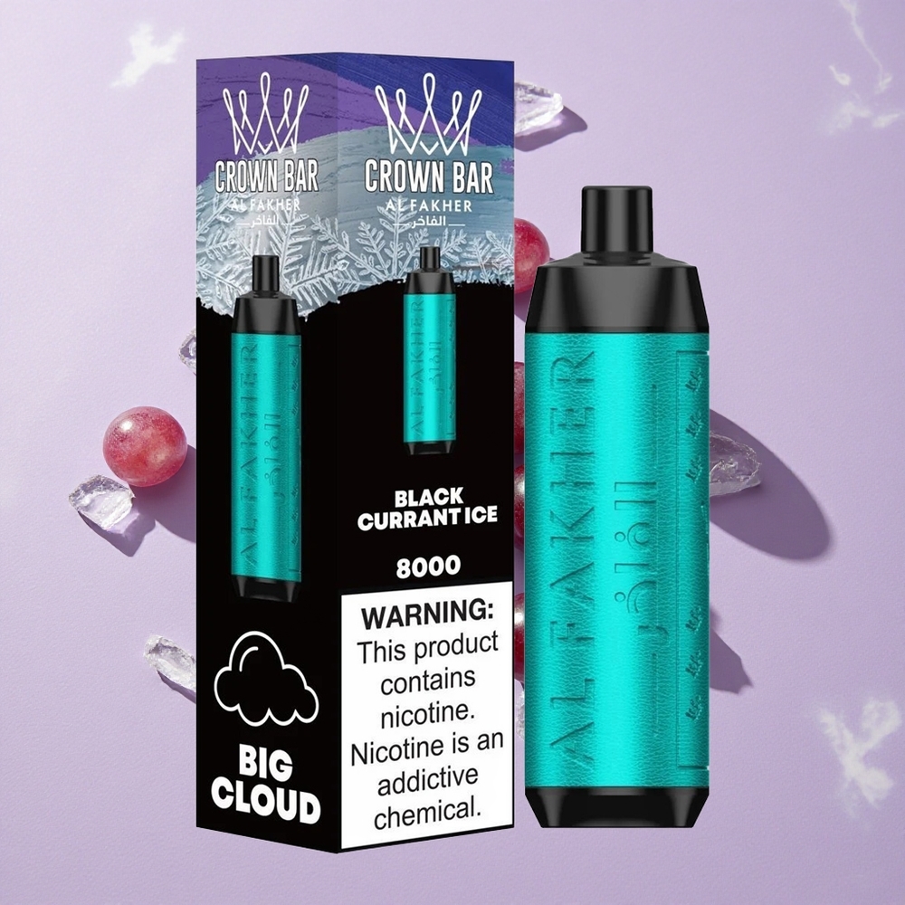 Fekete ribizli jég Al Fakher Crown Bar 8000 Crystal eldobható e-cigaretta 8000 löket 18ml e-liquid kapacitás 5mg nikotin tartalom