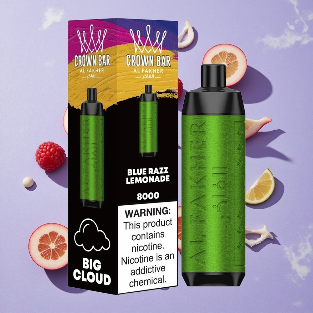 Kék Málna Limonádé Al Fakher Crown Bar 8000 Crystal eldobható e-cigaretta 8000 slukkig USB Type-C töltéssel és 18ml e-liquid kapacitással