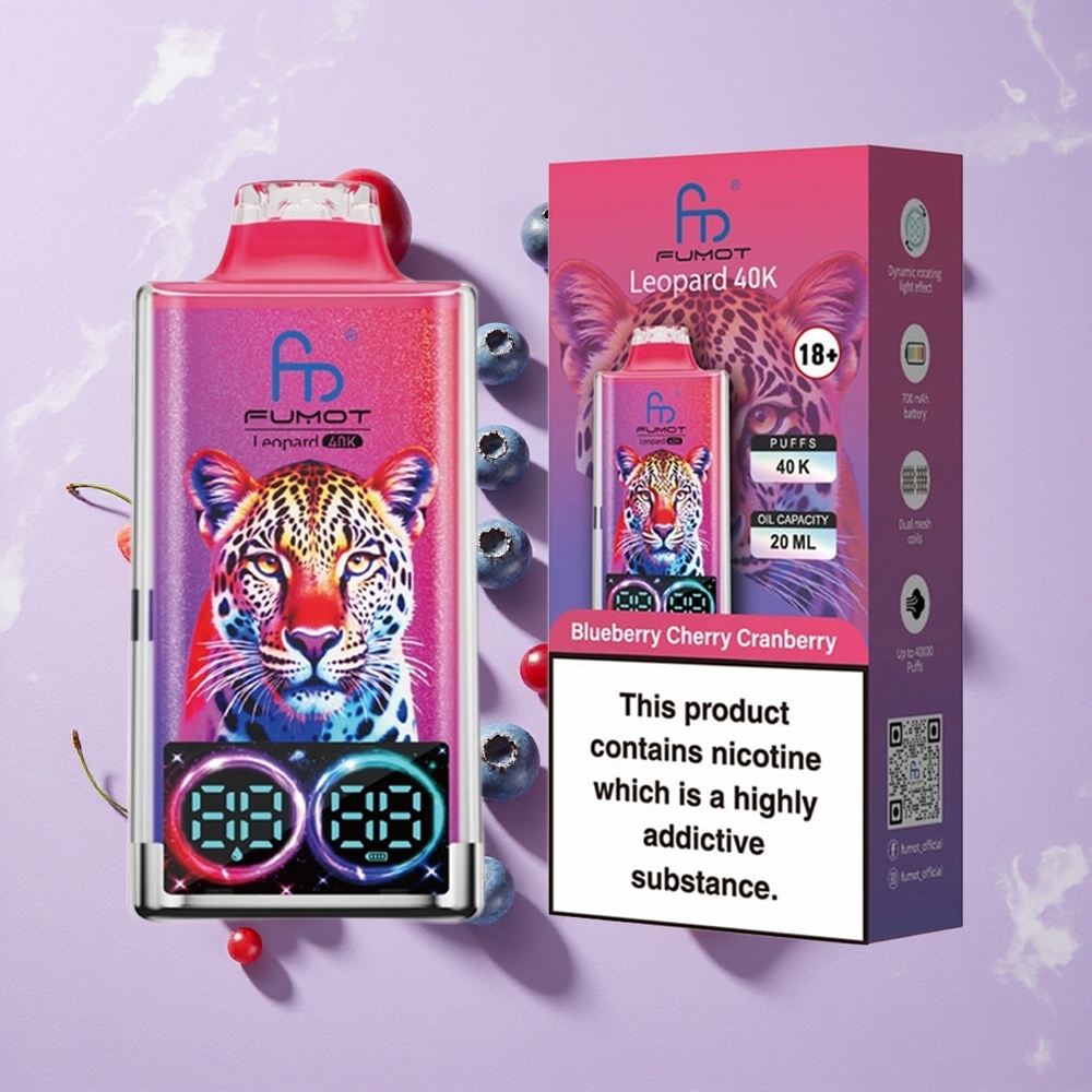 Áfonya Cseresznye Vármegye Fumot Leopard 40000 Puffs Eldobható E-cigaretta 0%, 2%, 3%, 5% Nikotin, 700mAh Akkumulátor