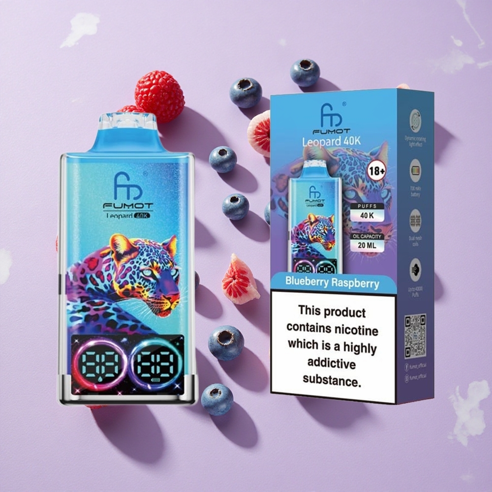 Áfonya Málna Fumot Leopard 40000 Puffs Egyszerhasználatos Vape 0%, 2%, 3%, 5% Nikotin, 700mAh Akkumulátor
