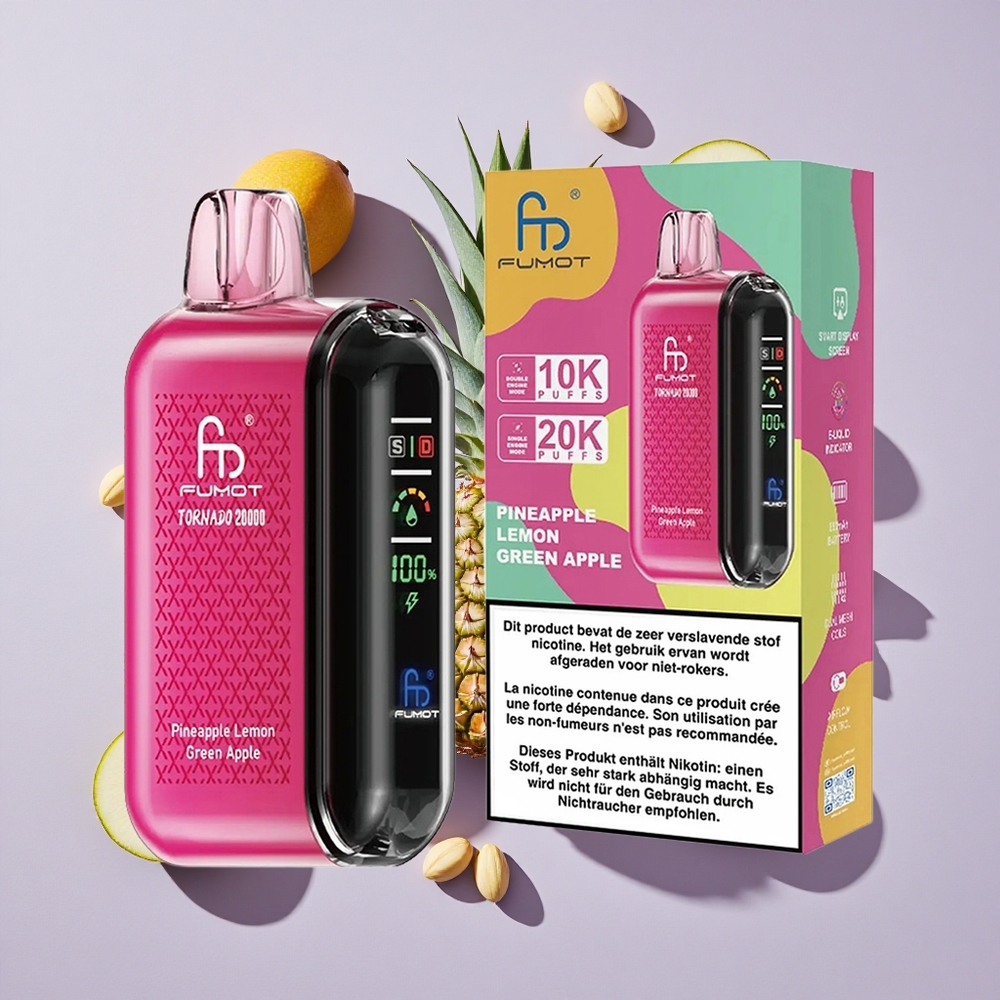 Ananász Citrom Zöldalma Fumot Tornado 20000 Puffs 20ml E-liquid Kapacitás 850mAh Tölthető Akkumulátor