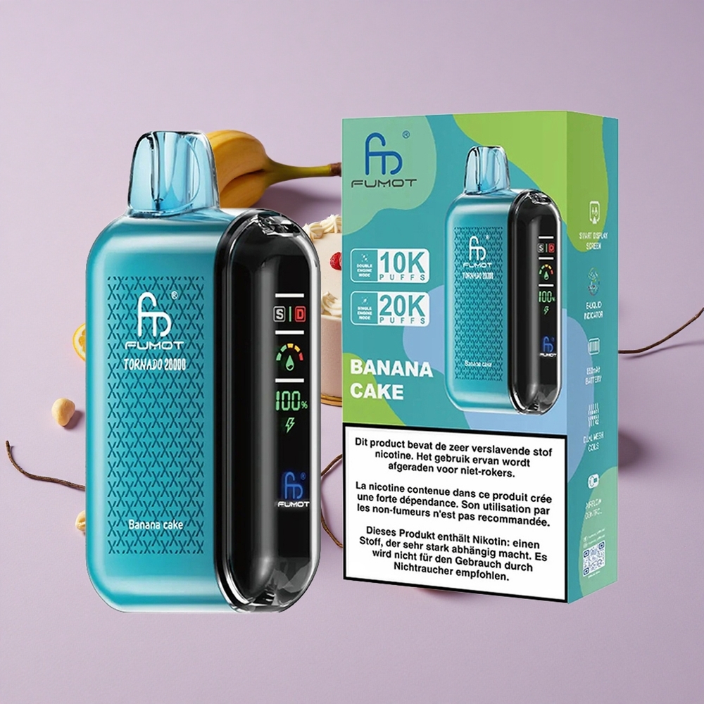 Banán Sütemény Fumot Tornado 20000 Puffs 20ml E-likvid Kapacitás 850mAh Tölthető Akkumulátor