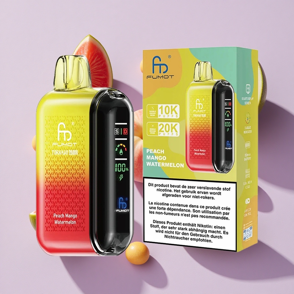 Barack Mango Görögdinnye Fumot Tornado 20000 Puffs 20ml E-liquid Kapacitás 850mAh Tölthető Akkumulátor