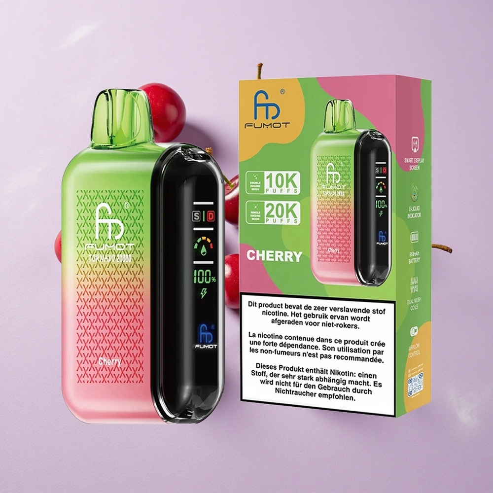 Cseresznye Fumot Tornado 20000 Puffs 20ml E-liquid Kapacitás 850mAh Tölthető Akkumulátor