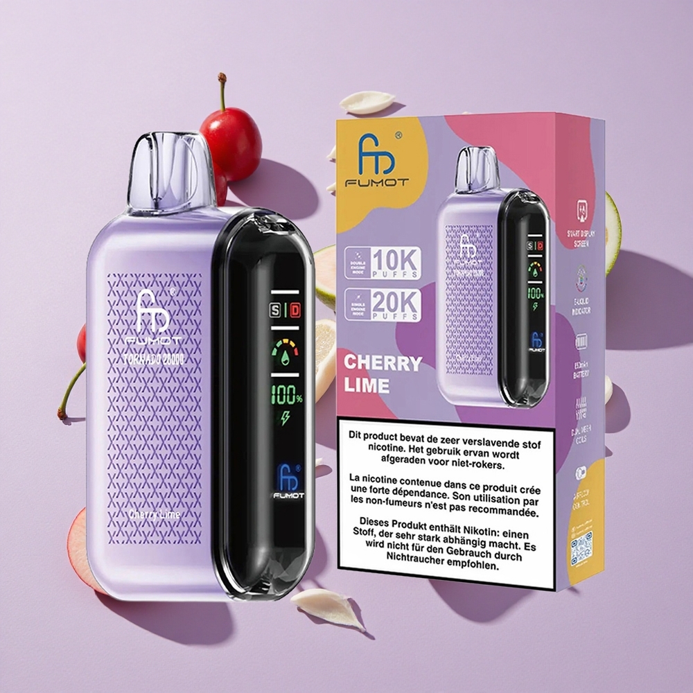 Cseresznye Málna Fumot Tornado 20000 Puffs 20ml E-liquid kapacitás 850mAh Akkumulátor