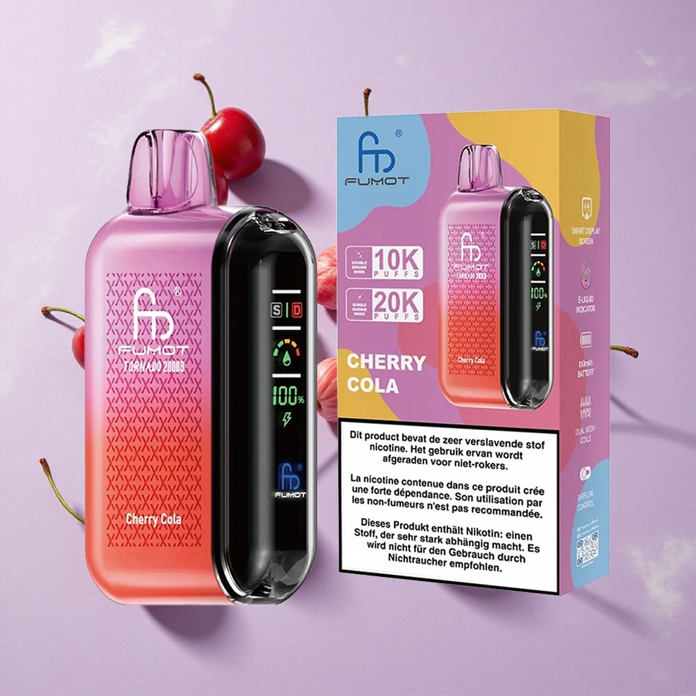 Cseresznyes Kóla Fumot Tornado 20000 Puffs 20ml E-liquid kapacitás és 850mAh feltölthető akkumulátor