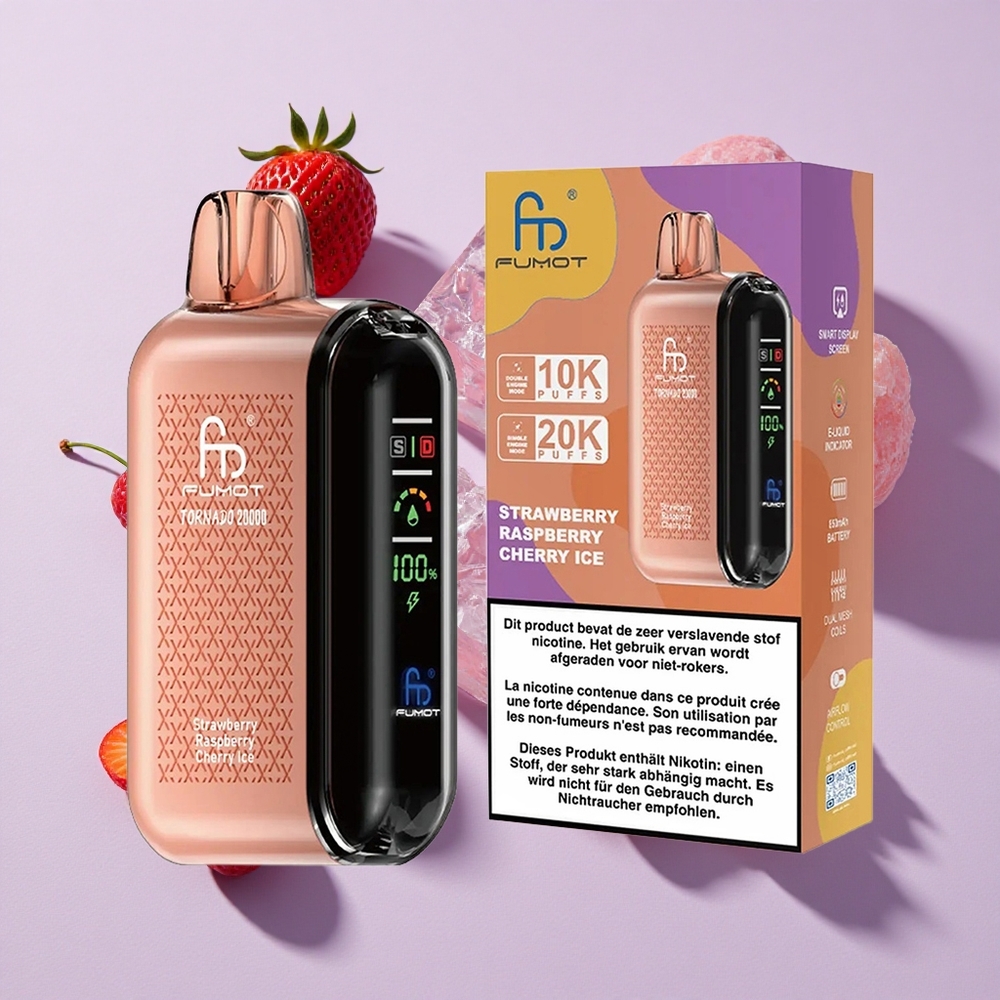 Eper Málna Cseresznye Jég Fumot Tornado 20000 Puffs 20ml E-liquid Kapacitás 850mAh Tölthető Akkumulátor