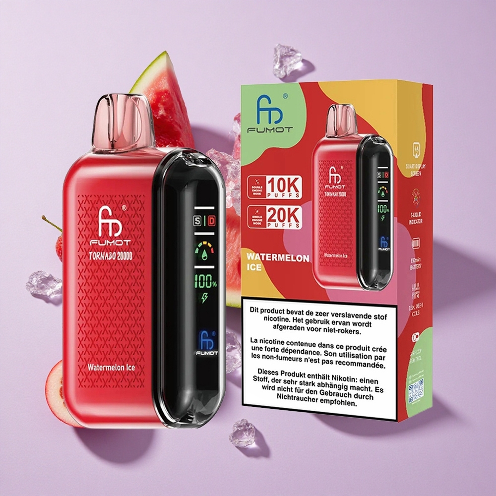 Görögdinnye Jég Fumot Tornado 20000 Puffs Eldobható E-cigaretta 20ml E-likvid Kapacitás és 850mAh Tölthető Akkumulátor