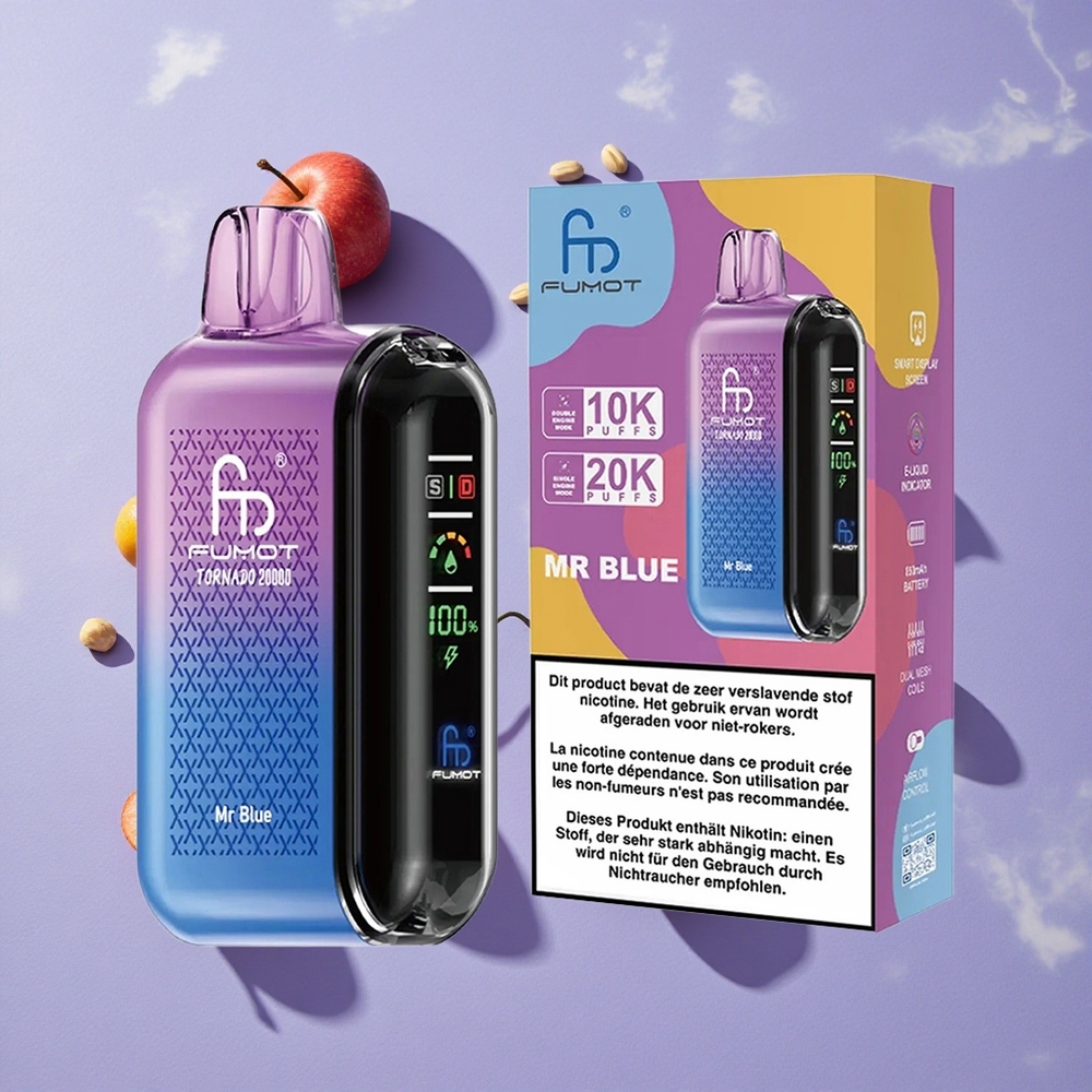 Kék Fumot Tornado 20000 Puffs Eldobható E-cigaretta 20ml E-liquid Kapacitás 850mAh Tölthető Akkumulátor