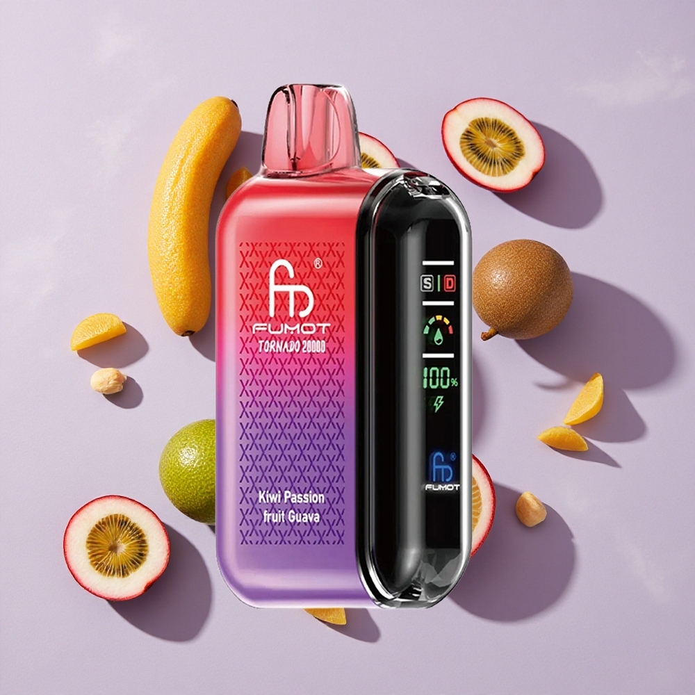 Kivi Passiógyümölcs Guava Fumot Tornado 20000 Puffs 20ml E-liquid Kapacitás 850mAh Felhasználható Akkumulátor