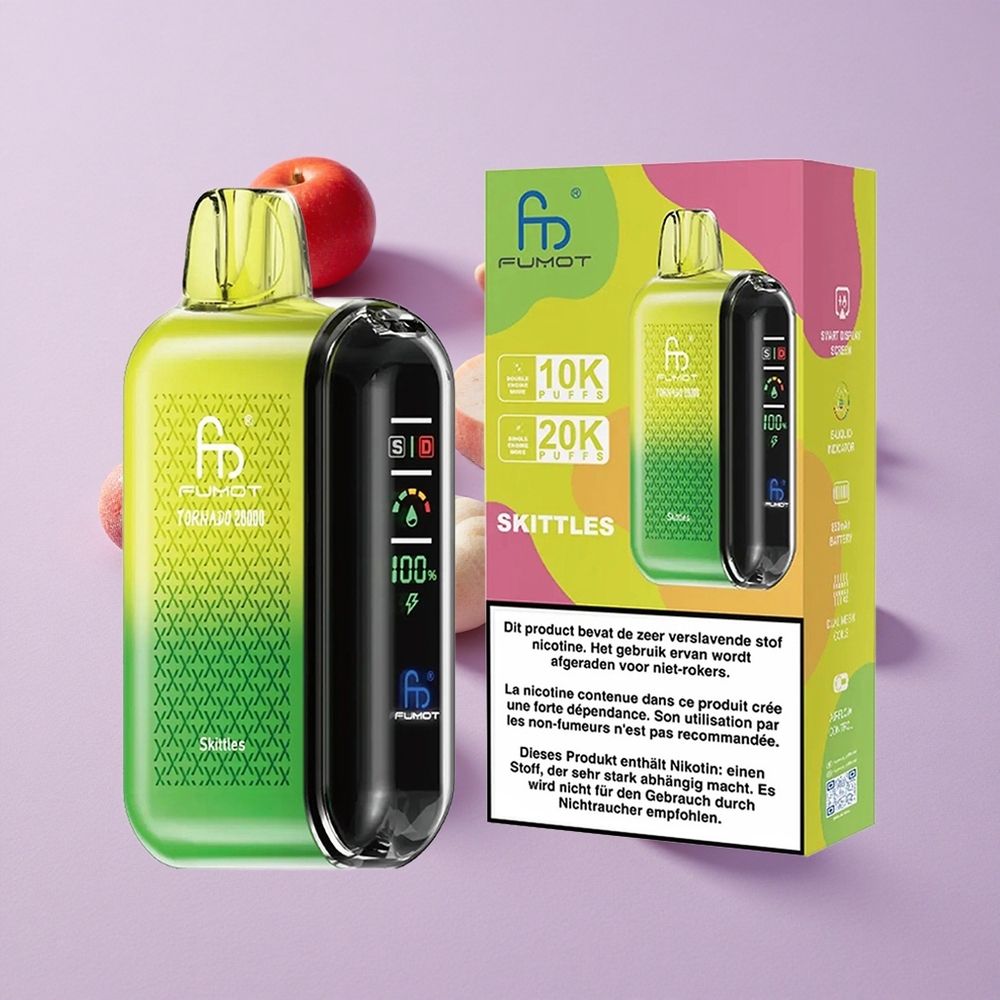 Skittle ízű Fumot Tornado 20000 Puffs Eldobható E-cigaretta 850mAh feltölthető akkumulátor és 20ml e-liquid kapacitás