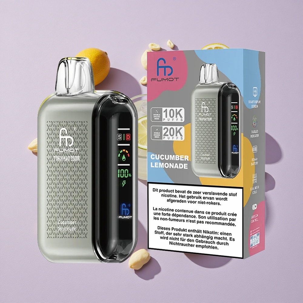 Uborkás Limonádé Fumot Tornado 20000 Puffs Dual Mesh Coil és 850mAh Újratölthető Akkumulátor