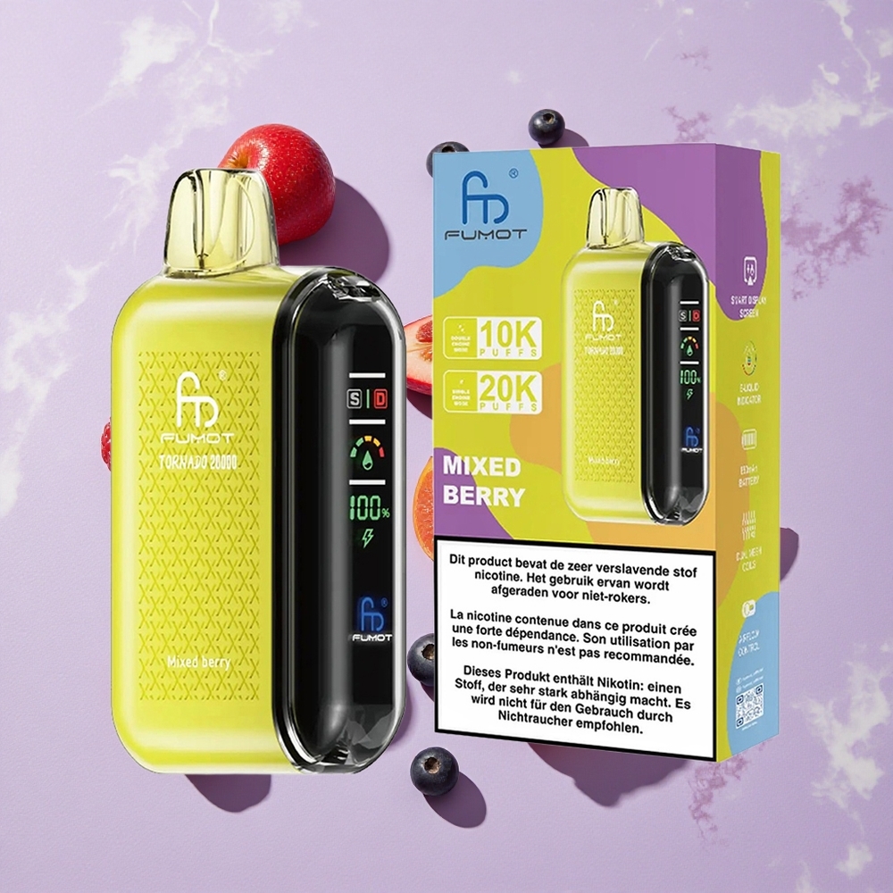 Vegyesbogyó Fumot Tornado 20000 Puffs Eldobható E-cigaretta 20ml E-likvid Kapacitás 850mAh Tölthető Akkumulátor