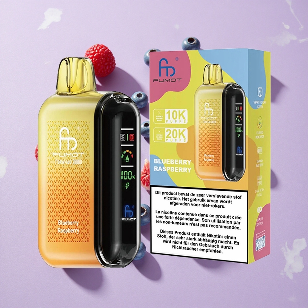 Áfonya Málna Fumot Tornado 20000 Puffs 20ml E-liquid-kapacitás 850mAh feltölthető akkumulátor