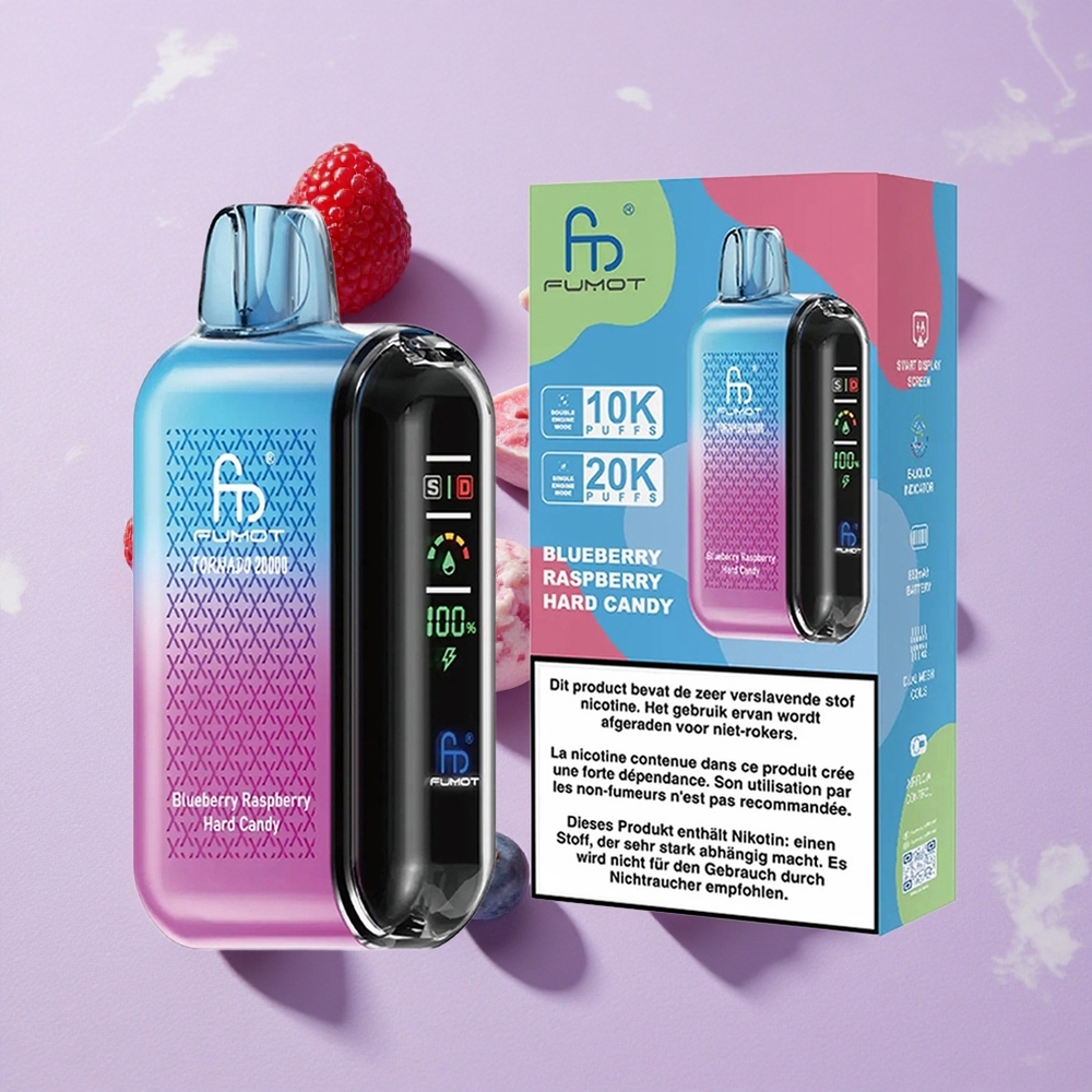 Áfonya Málna Hard Candy Fumot Tornado 20000 Puffs 20ml E-liquid-kapacitás Dual Mesh Coil