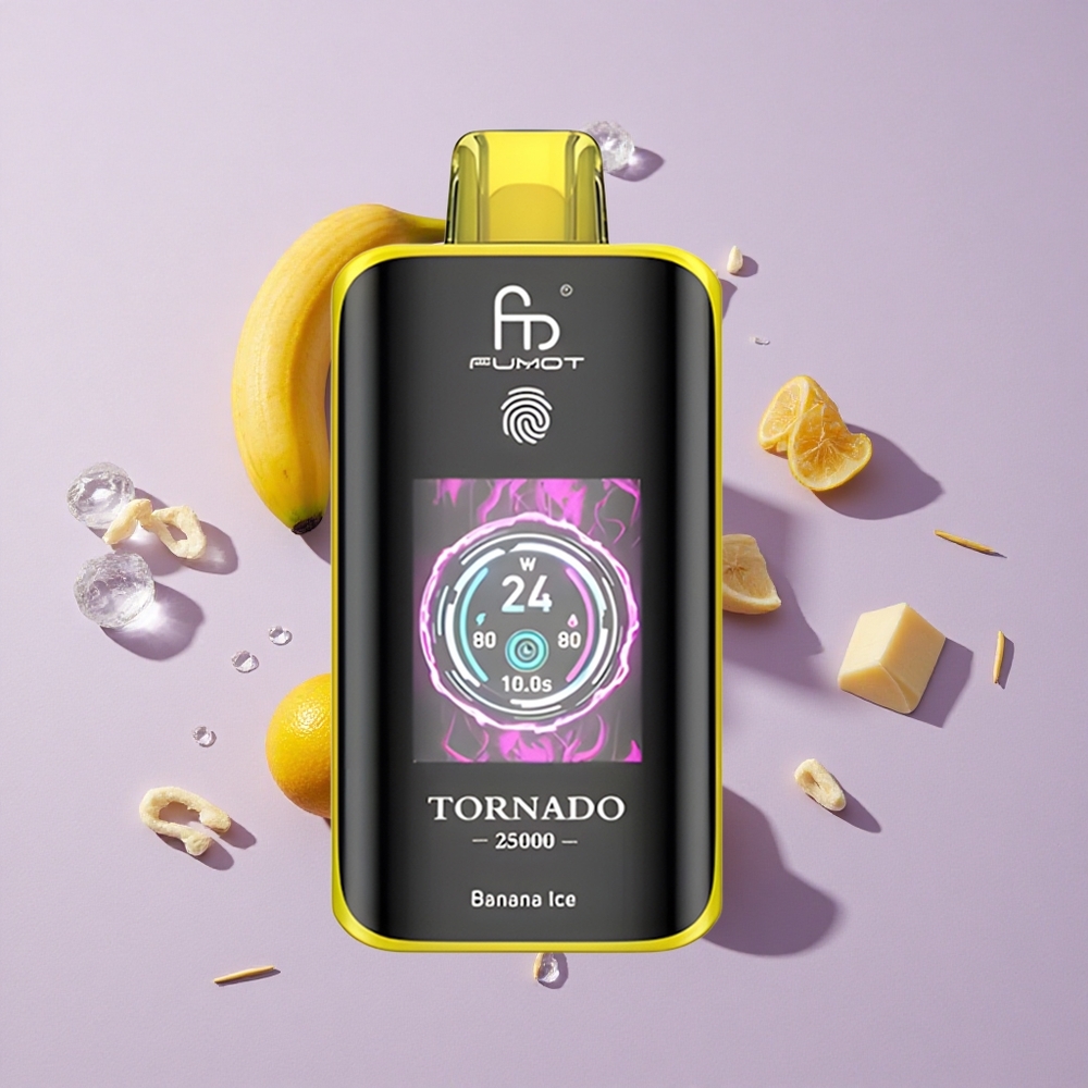 Banana Jég Fumot Tornado 25000 Puffs HD Kijelzővel és 700mAh Tölthető Akkumulátorral