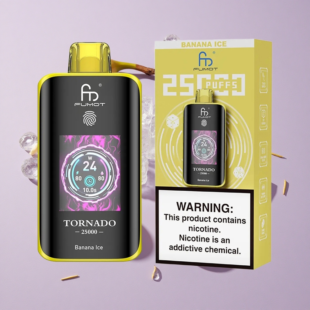 Banana Jég Fumot Tornado 25000 Puffs HD Kijelzővel és 700mAh Tölthető Akkumulátorral