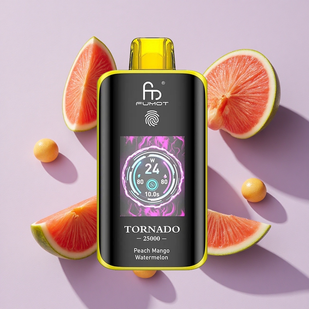 Barack Mango Görögdinnye Fumot Tornado 25000 Puffs eldobható e-cigaretta, 700mAh feltölthető akkumulátor, 20ml előre töltött e-likvid