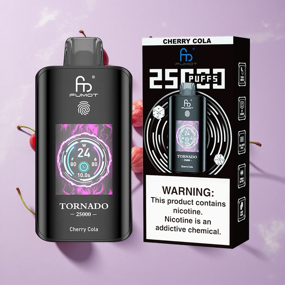 Cseresznyes Kóla Fumot Tornado 25000 Puffs Eldobható e-cigaretta, 700mAh töltött akkumulátor, 20ml előre töltött e-liquid