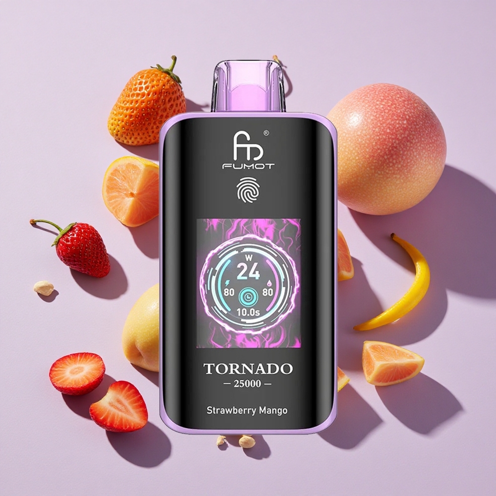 Eper-Mangó Fumot Tornado 25000 Puffs eldobható e-cigaretta, 700mAh feltölthető akkumulátor, 20ml előre feltöltött e-liquid