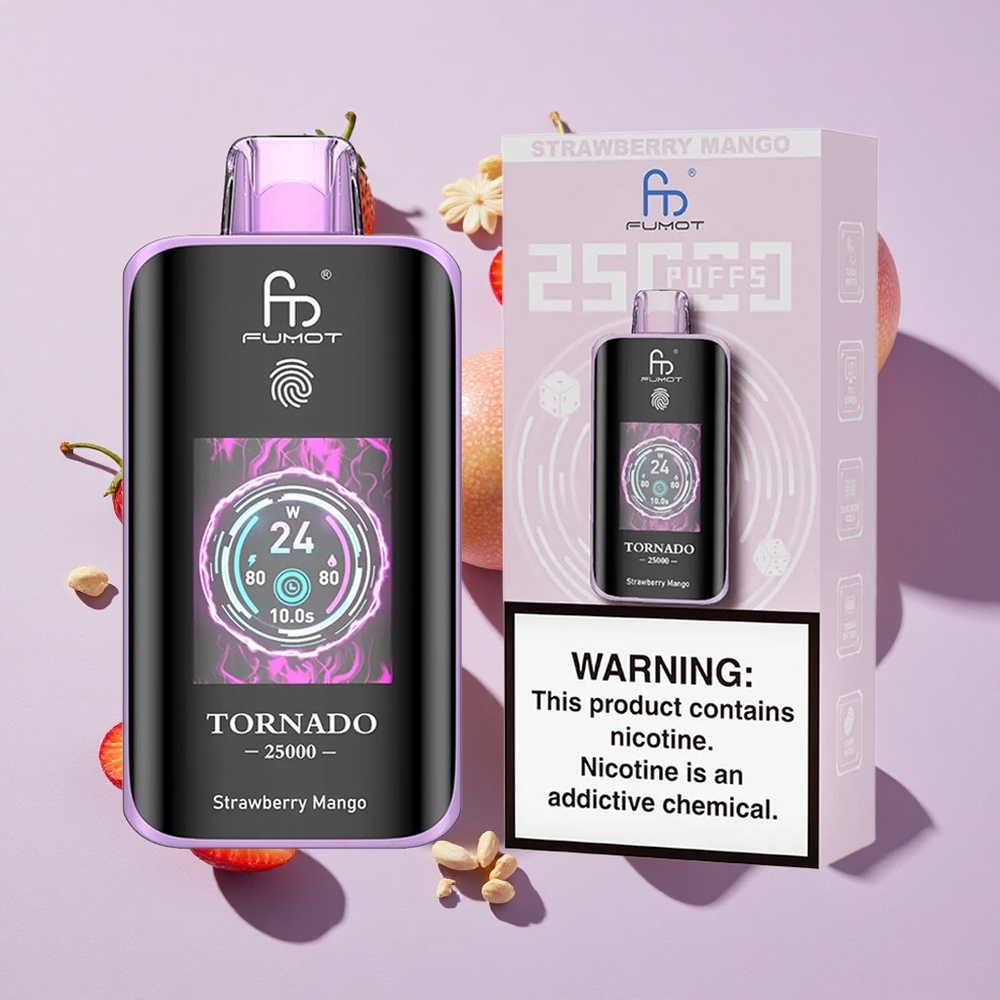 Eper-Mangó Fumot Tornado 25000 Puffs eldobható e-cigaretta, 700mAh feltölthető akkumulátor, 20ml előre feltöltött e-liquid