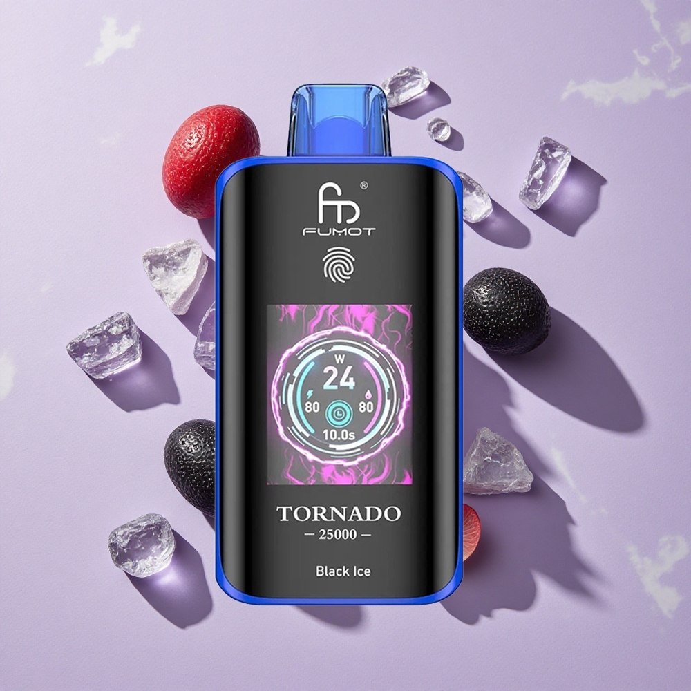 Fekete Jég Fumot Tornado 25000 Puffs eldobható e-cigaretta, 20ml előre töltött e-liquid, 700mAh feltölthető akkumulátor