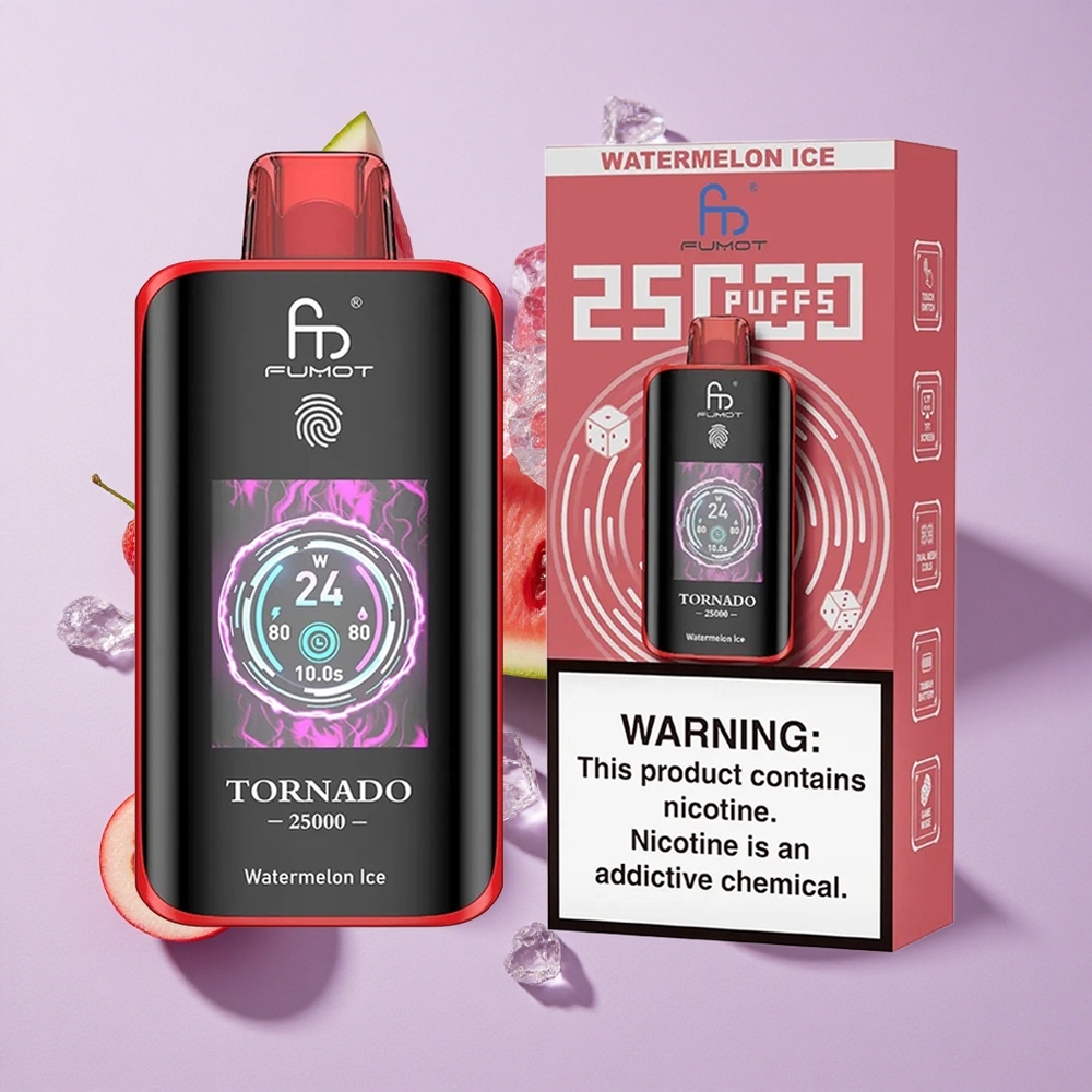 Görögdinnye Jég Fumot Tornado 25000 Puffs eldobható e-cigaretta, 20ml előre töltött e-liquiddel, 700mAh újratölthető akkumulátorral