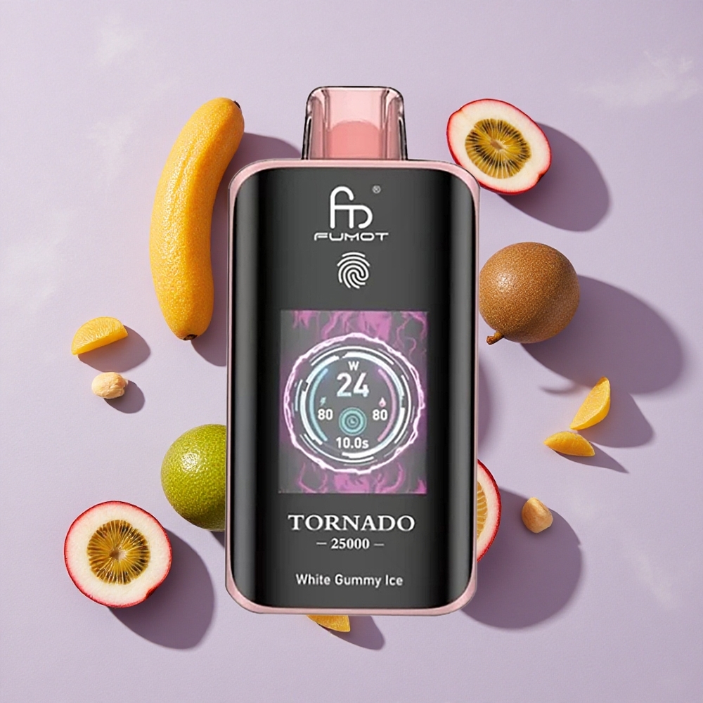 Kivi Passiógyümölcs Guava Fumot Tornado 25000 Puffs HD Kijelző 700mAh Tölthető Akkumulátor