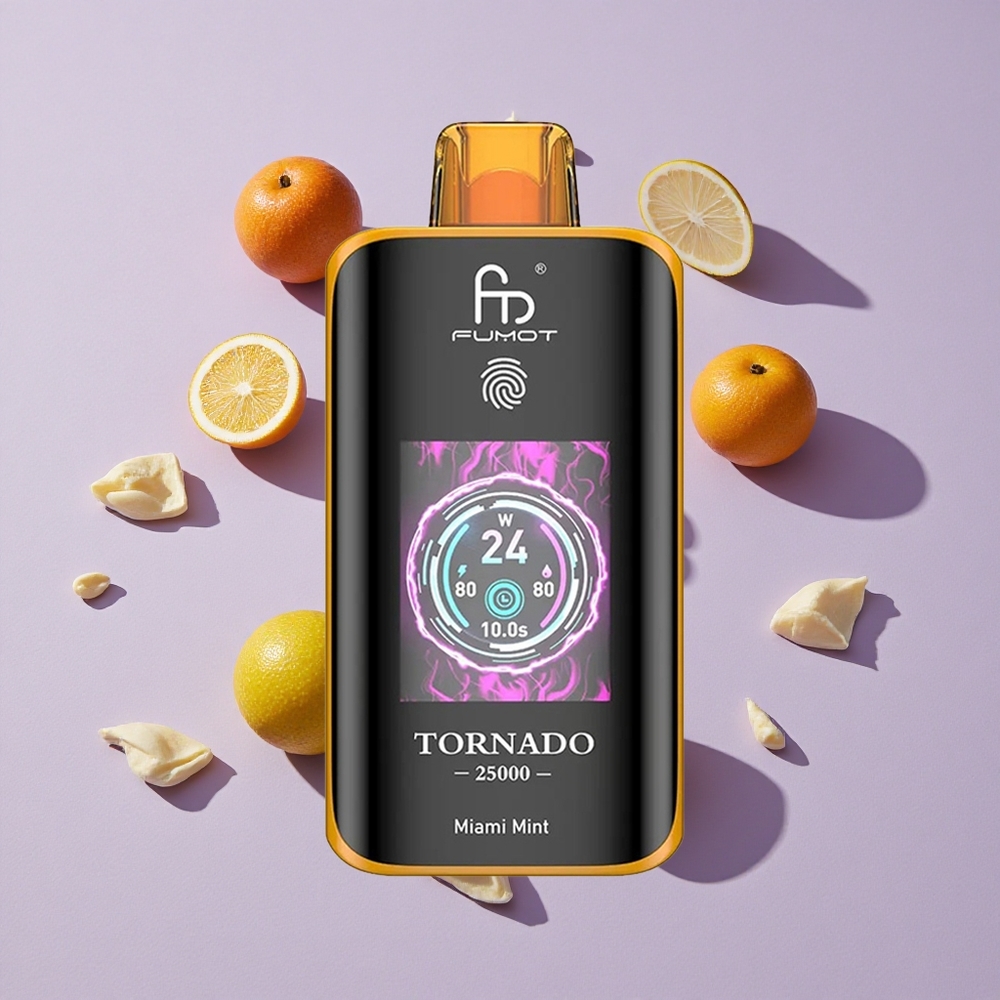 Miami Menta Fumot Tornado 25000 Puffs 700mAh újratölthető akkumulátor 20ml előre feltöltött e-liquid