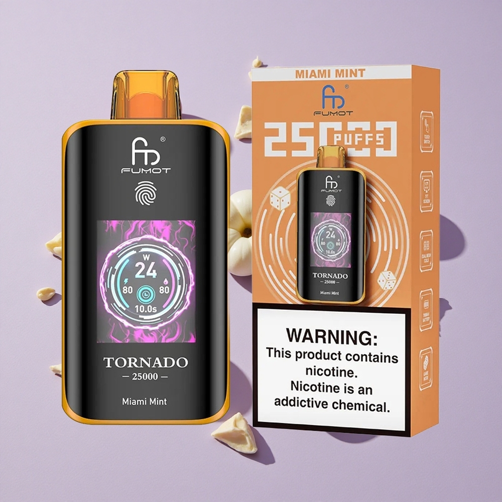 Miami Menta Fumot Tornado 25000 Puffs 700mAh újratölthető akkumulátor 20ml előre feltöltött e-liquid