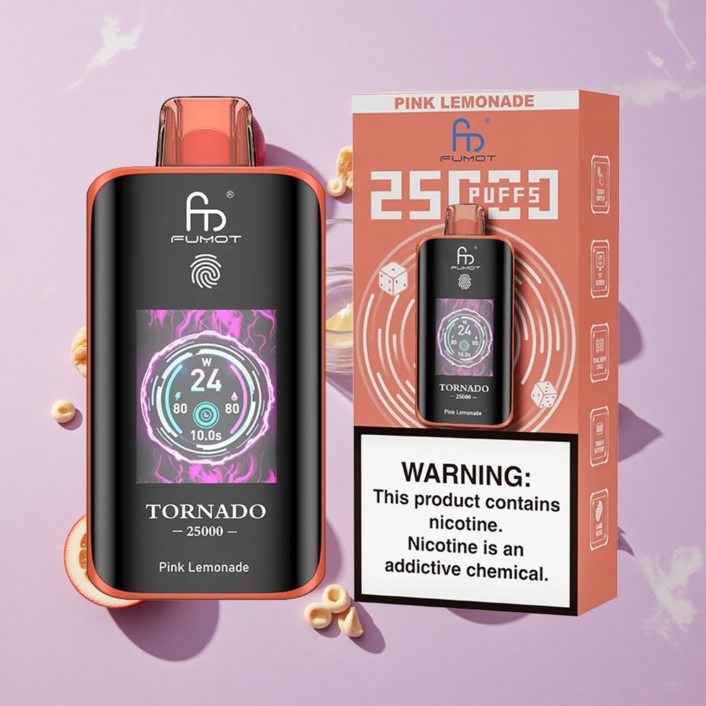 Rózsa Limonád Fumot Tornado 25000 Puffs HD Kijelző, 700mAh Tölthető Akkumulátor