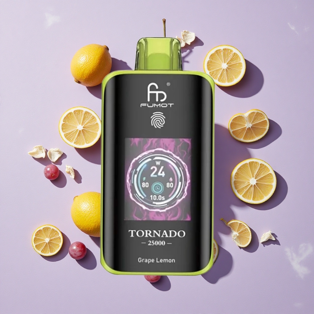 Szőlő Citrom Fumot Tornado 25000 Puffs 700mAh újratölthető akkumulátor 20ml előre töltött e-lé