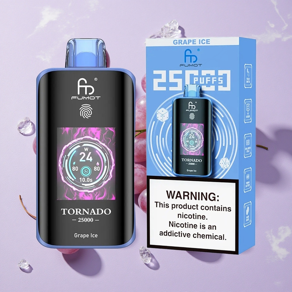 Szőlő Jég Fumot Tornado 25000 Puffs Eldobható E-cigaretta, 700mAh Tölthető Akkumulátor, 20ml Előre Töltött E-liquid
