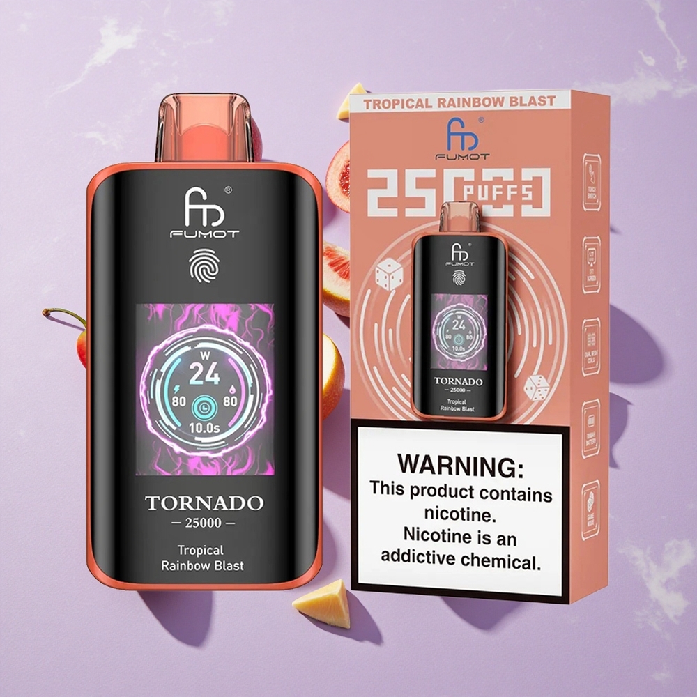 Trópusi Szivárvány Robbanás Fumot Tornado 25000 Puffs eldobható e-cigaretta, HD kijelző, 700mAh tölthető akkumulátor